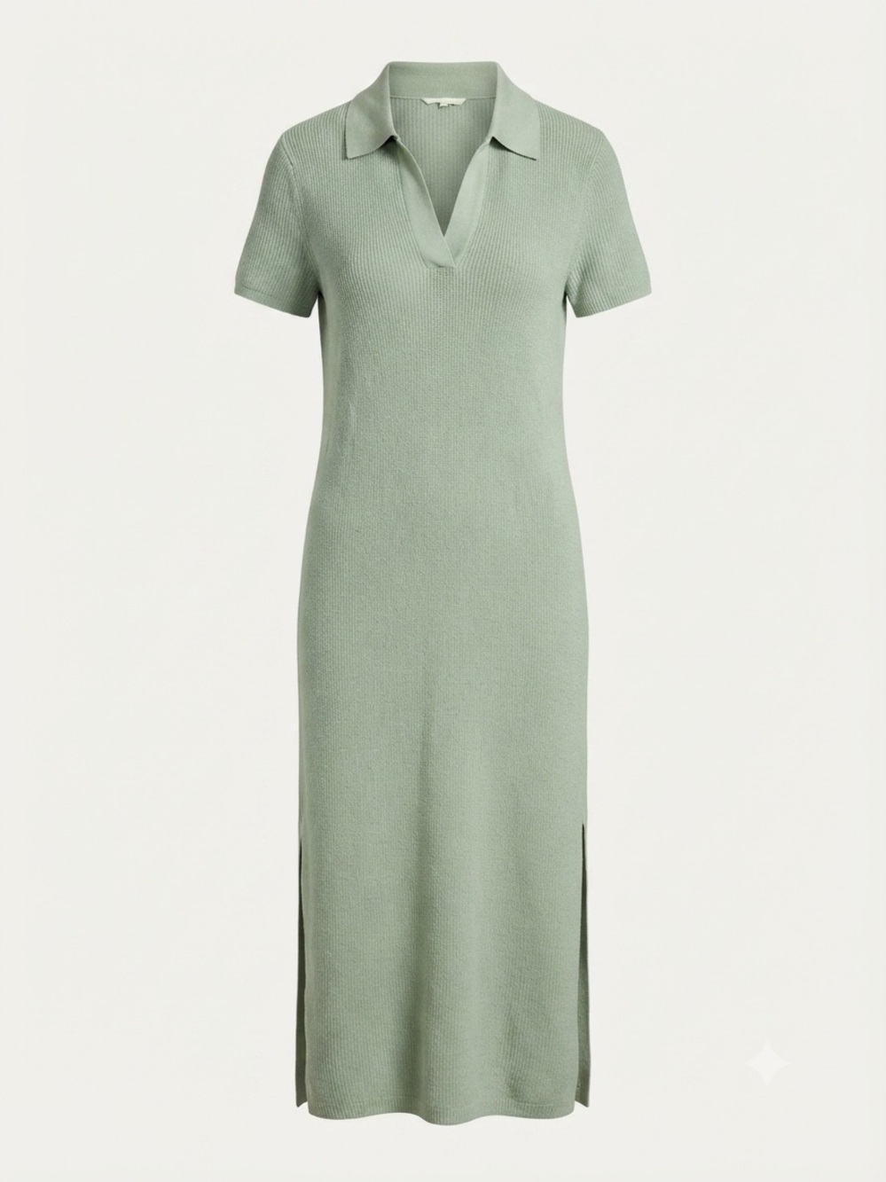 Haven Well Within Sage Green Organic Cotton Ribbed Knit Johnny Collar Midi Dress